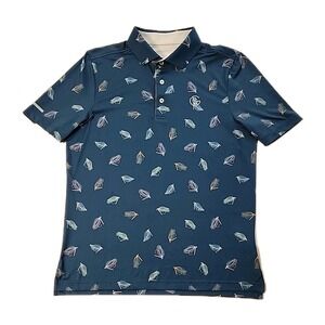 Googan Squad Men Polo Shirt S Performance Short Sleeve Blue Fish Lures Hook Bait